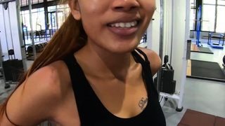 Butt workout in the gym for Thai girlfriend and sex at home