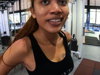 Butt workout in the gym for Thai girlfriend and sex at home
